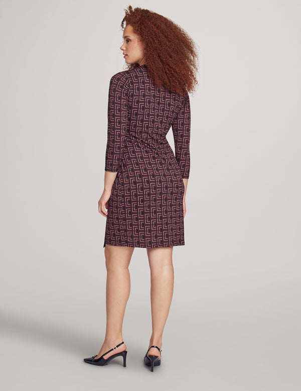 Anne Klein Printed Classic Wrap Dress- Sale Anne Blk/Chianti Mlt