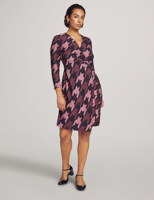 anne klein Printed Classic Wrap Dress- Sale Anne Blk/Rose Stne Mlt