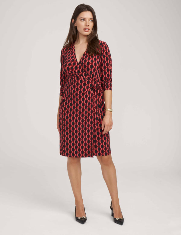Anne Klein Printed Classic Wrap Dress- Sale Chianti Combo