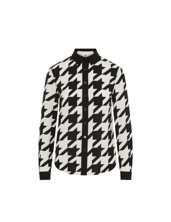 Anne Klein Printed Combo Button Down Blouse- Sale Anne Black/ Anne White