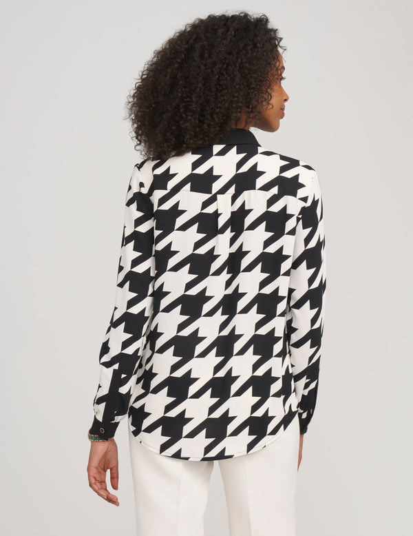Anne Klein Printed Combo Button Down Blouse- Sale Anne Black/ Anne White