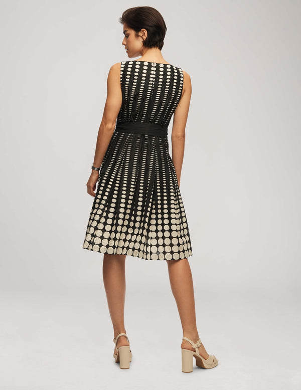 Anne Klein Printed Cotton Fit & Flare With Sash- Sale Anne Black/Anne White