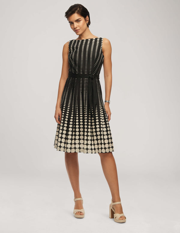 anne klein Printed Cotton Fit & Flare With Sash- Sale Anne Black/Anne White