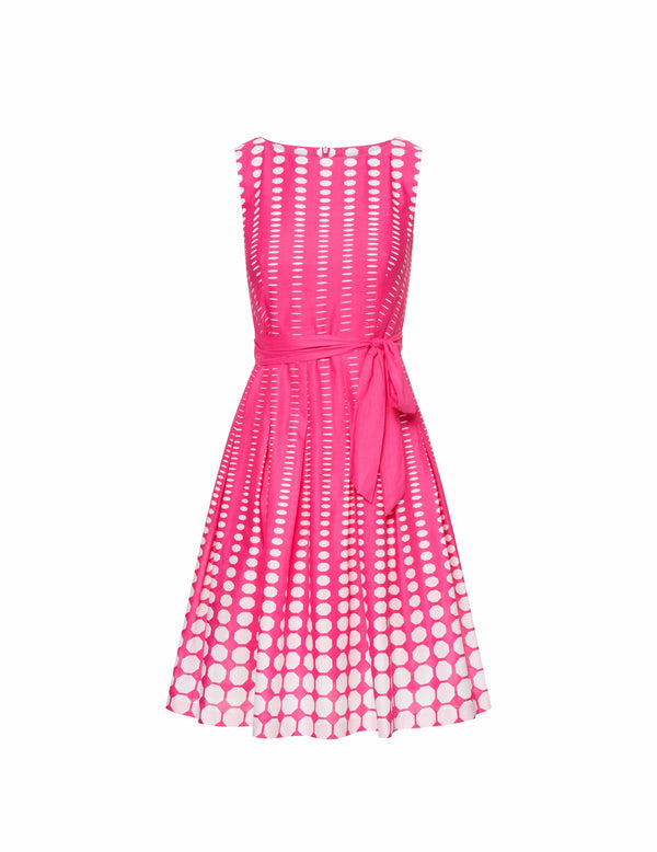 Anne Klein Printed Cotton Fit & Flare With Sash- Sale Pink Pansy/ Bright White