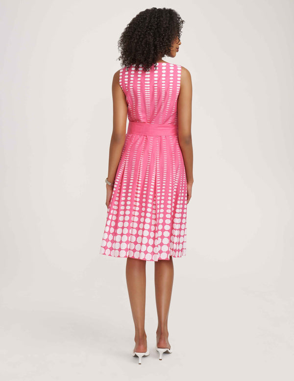 Anne Klein Printed Cotton Fit & Flare With Sash- Sale Pink Pansy/ Bright White