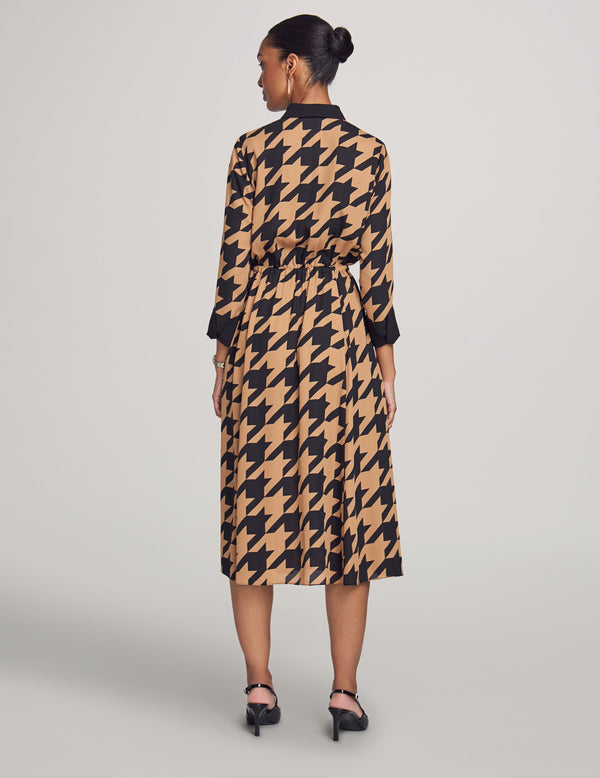 Anne Klein Printed Drawstring Shirt Dress- Sale Vicuna/Anne Black