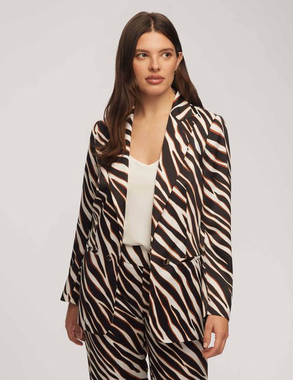 Anne Klein Printed Faux Double Breasted Jacket- Sale Anne Black/ Chestnut Multi