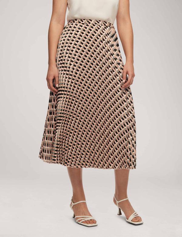 Anne Klein Printed Flat Satin Geo Pull On Pleated Skirt Cherry Blossom Multi