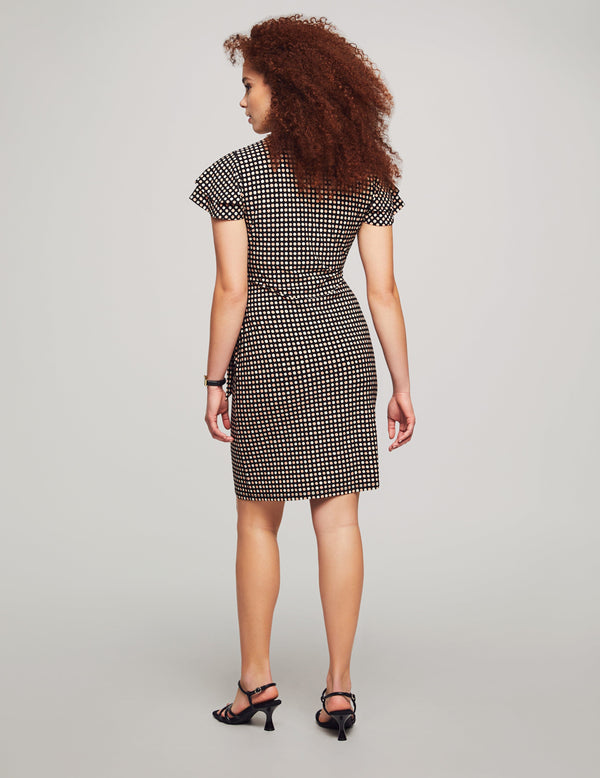 Anne Klein Printed Flutter Sleeve Wrap Dress- Sale Anne Black/Warm Sand Multi