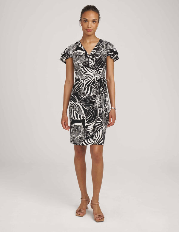 anne klein Printed Ity Classic Wrap Dress- Sale Anne Black/ Bright White