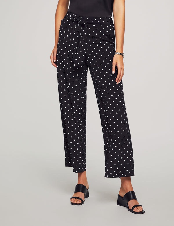 anne klein Printed Pull On Self Tie Wide Leg Pant Anne Black/Bright White