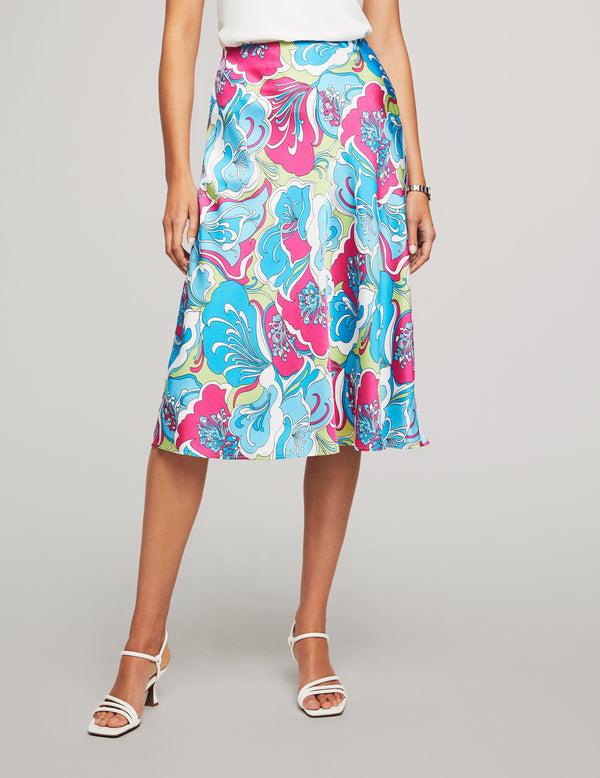 anne klein Printed Satin Flared Skirt Tropical Blue Multi