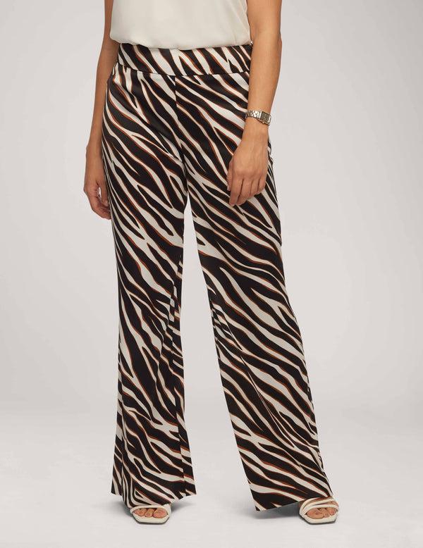 Anne Klein Printed Satin High Rise Side Zip Wide Leg Pant- Sale Anne Black/ Chestnut Multi