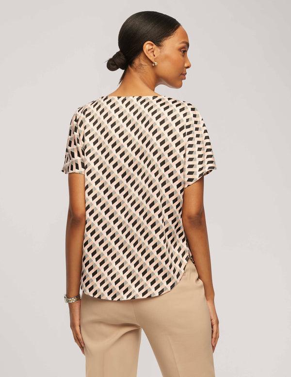 Anne Klein Printed Short Sleeve Blouse With Bateau Neckline Cherry Blossom Multi