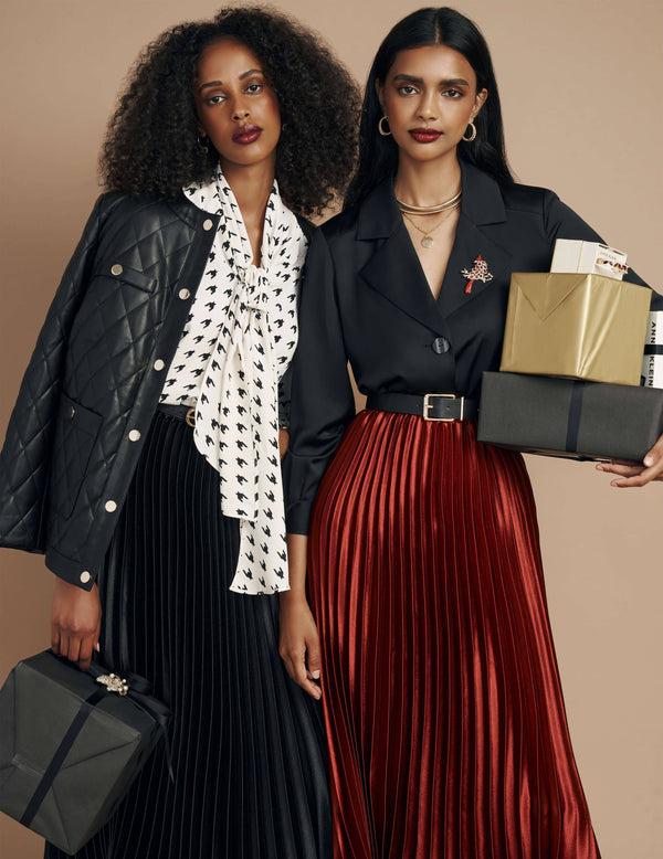 anne klein Printed Smocked Cuff Bow Blouse- Sale Anne White/Anne Black