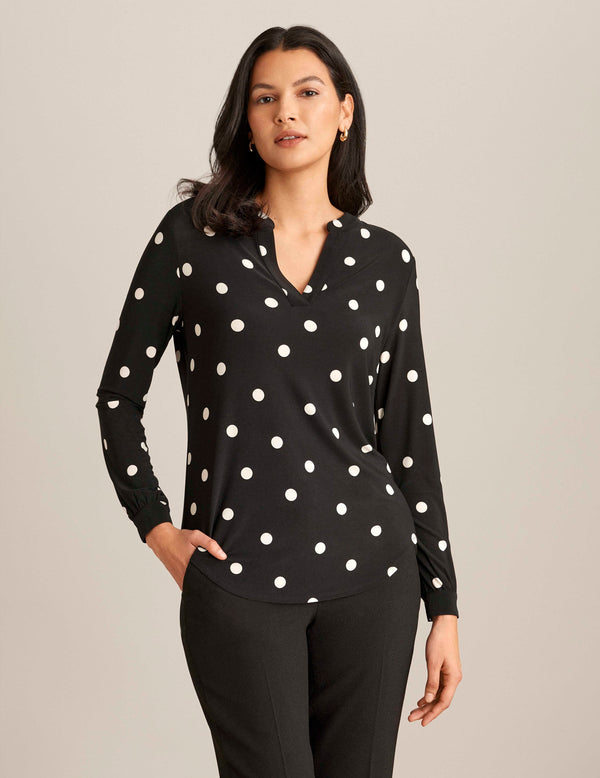 anne klein Printed Split Neck Tunic- Sale Anne Black/Anne White