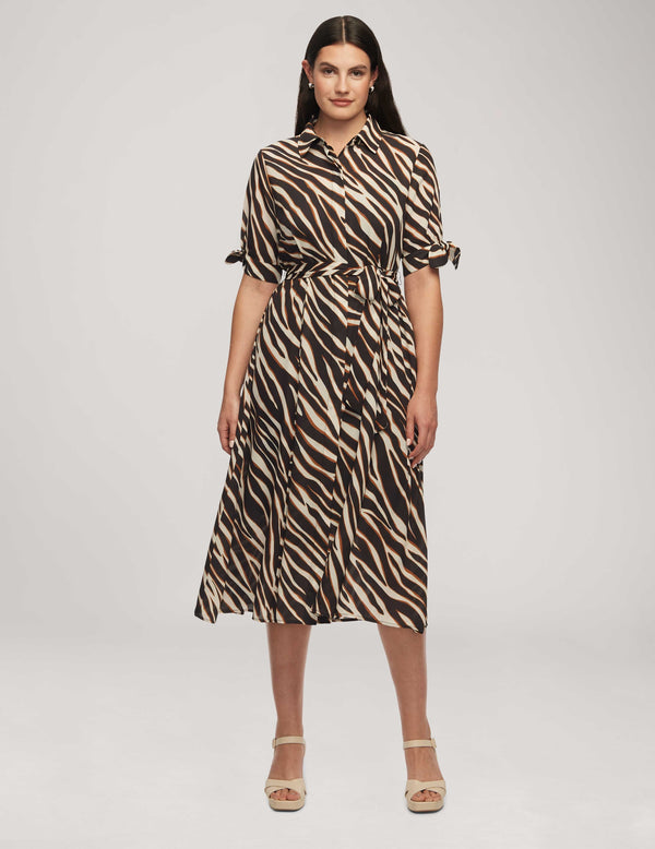 Anne Klein Printed Tie Sleeve Dress- Sale Anne Black/ Chestnut Multi