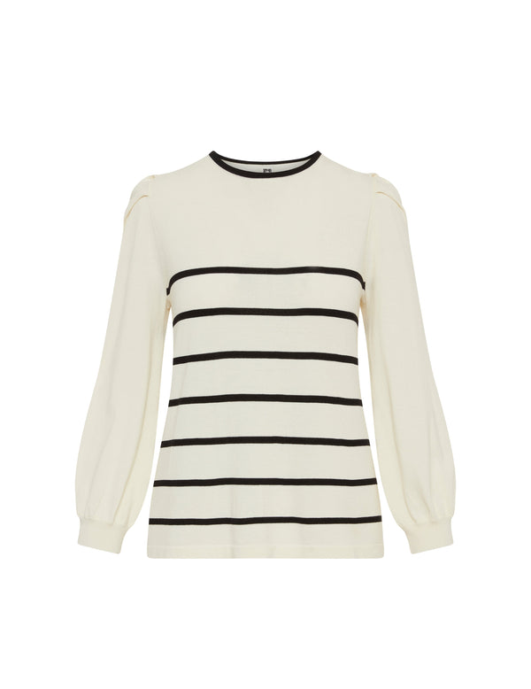 Anne Klein Puff Sleeve Crew Neck With Stripes- Sale Anne Black/ Anne White