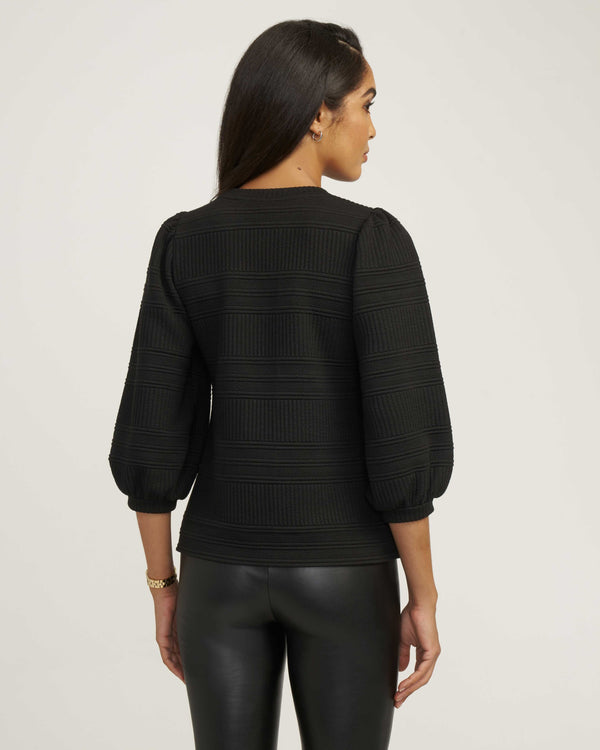 Anne Klein Puff Sleeve Novelty Quilt Pullover- Sale Anne Black