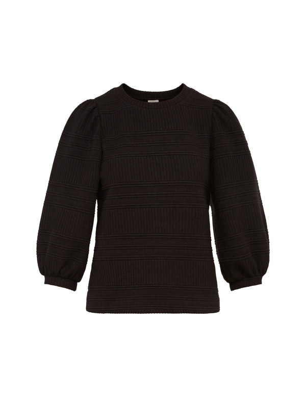 Anne Klein Puff Sleeve Novelty Quilt Pullover- Sale Anne Black