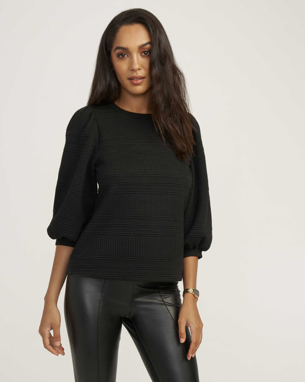 anne klein Puff Sleeve Novelty Quilt Pullover- Sale Anne Black