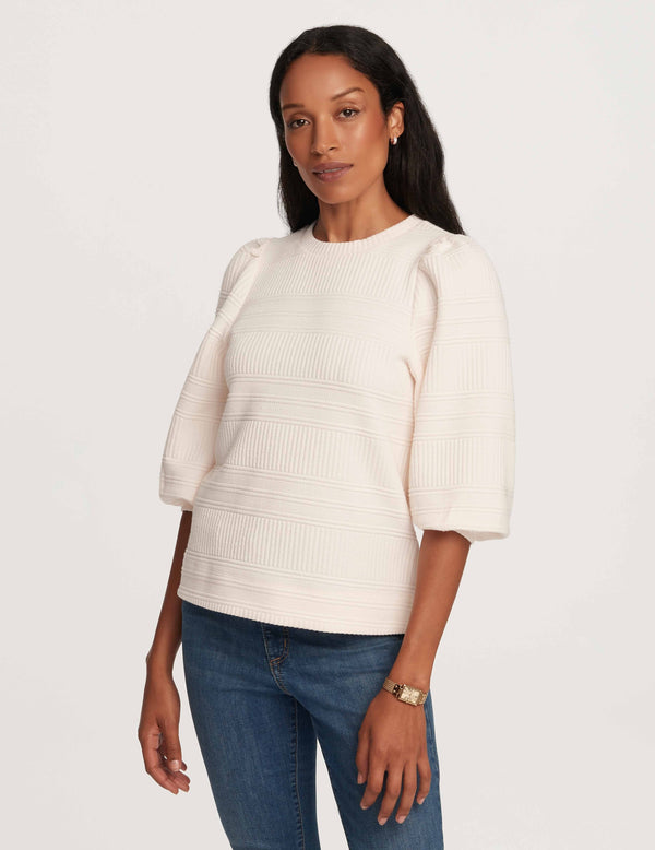 anne klein Puff Sleeve Pullover Novelty Quilt- Sale Anne White