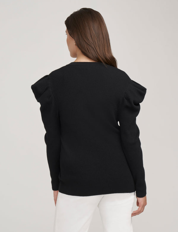 Anne Klein Puff Sleeve Ribbed Cardigan- Sale Anne Black