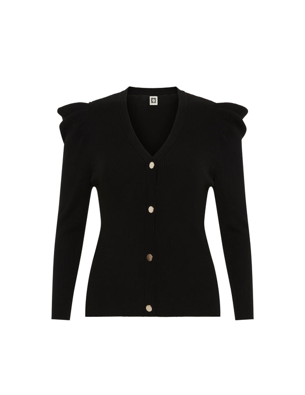 anne klein Puff Sleeve Ribbed Cardigan- Sale Anne Black
