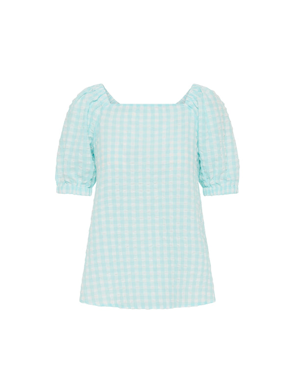 anne klein Puff Sleeve Square Neck Blouse- Sale Ocean Sky/Bright White