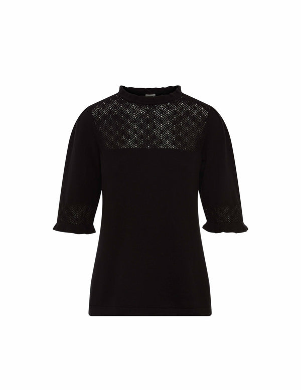 Anne Klein Puff Sleeve With Ruffle Neck Top- Sale Anne Black