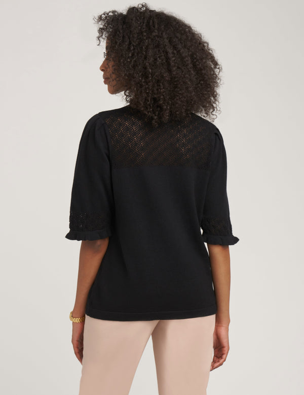 Anne Klein Puff Sleeve With Ruffle Neck Top- Sale Anne Black