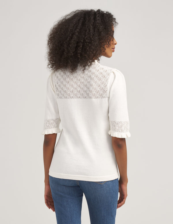 Anne Klein Puff Sleeve With Ruffle Neck Top- Sale Anne White