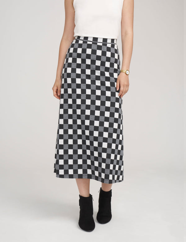 Anne Klein Pull On A-Line Midi Skirt Yarn Dye Check- Sale Anne Black Combo