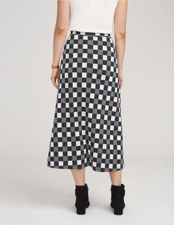 Anne Klein Pull On A-Line Midi Skirt Yarn Dye Check- Sale Anne Black Combo