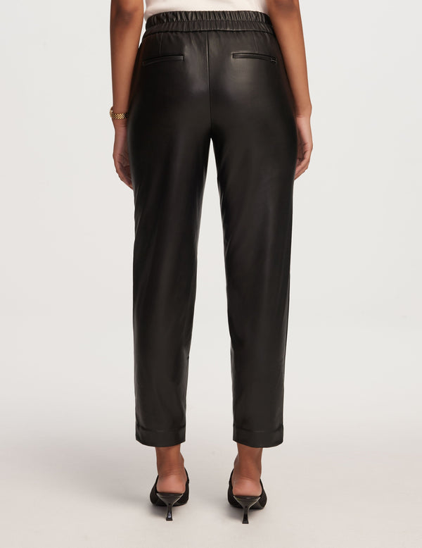 Anne Klein Pull On Cinched Waist Faux Leather Pant- Sale Anne Black