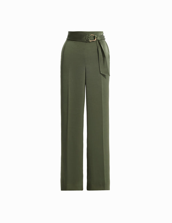 anne klein Pull On High Rise Belted Wide Leg Olive Palm