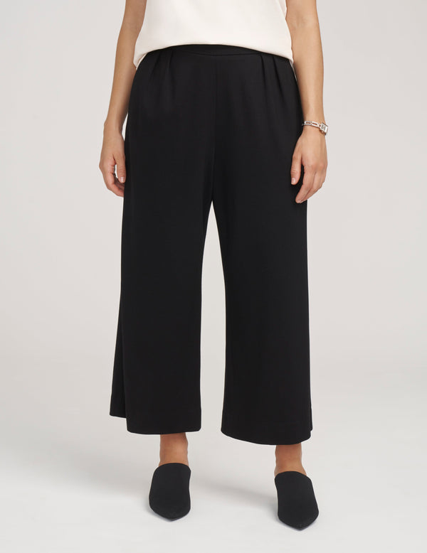 anne klein Pull On Pleat Front Cropped Wide Leg Pants- Sale Anne Black