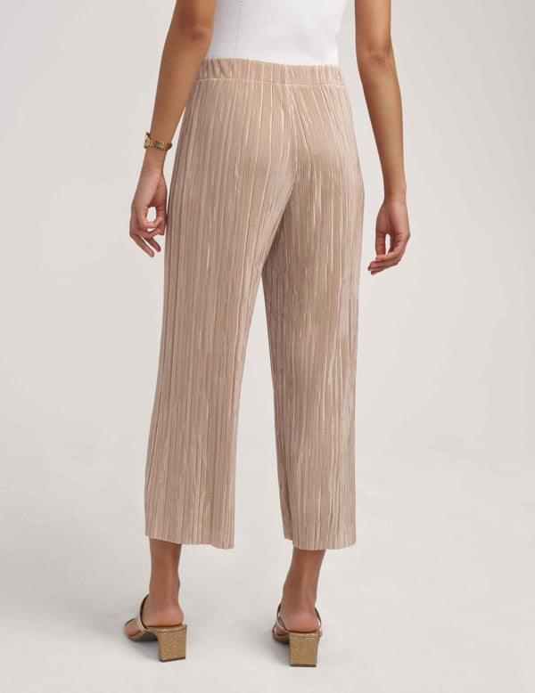 Anne Klein Pull On Pleated Knit Wide Leg Crop- Sale Latte