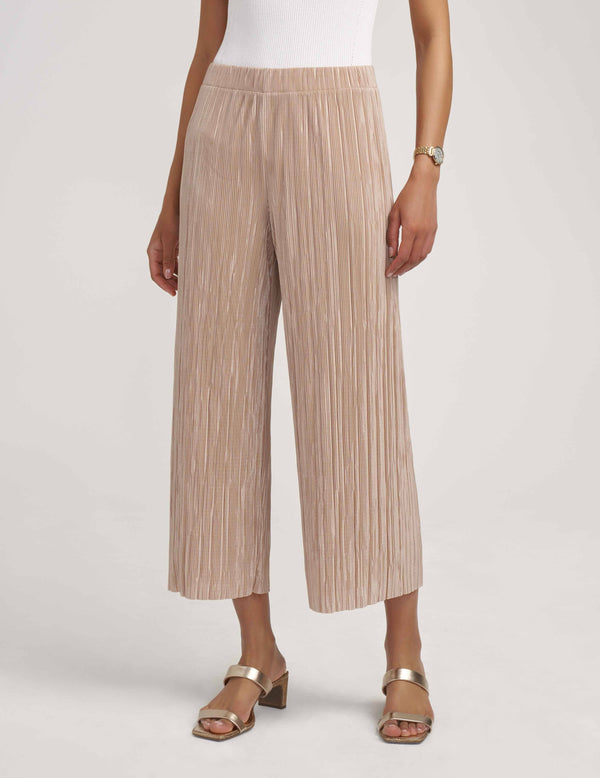 anne klein Pull On Pleated Knit Wide Leg Crop- Sale Latte