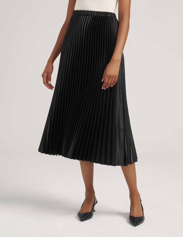Anne Klein Pull On Pleated Skirt Satin Crepe- Sale Anne Black