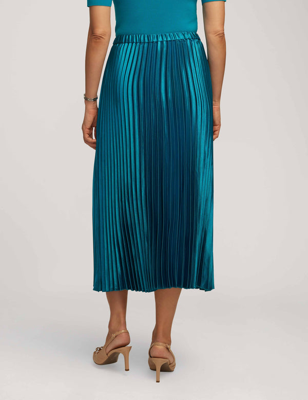 Anne Klein Pull On Pleated Skirt Satin Crepe- Sale Blue Ocean