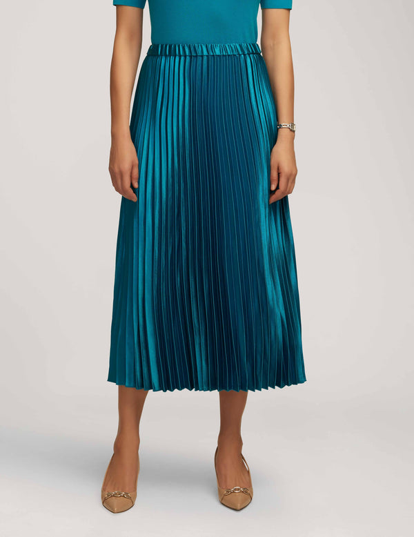 Anne Klein Pull On Pleated Skirt Satin Crepe- Sale Blue Ocean