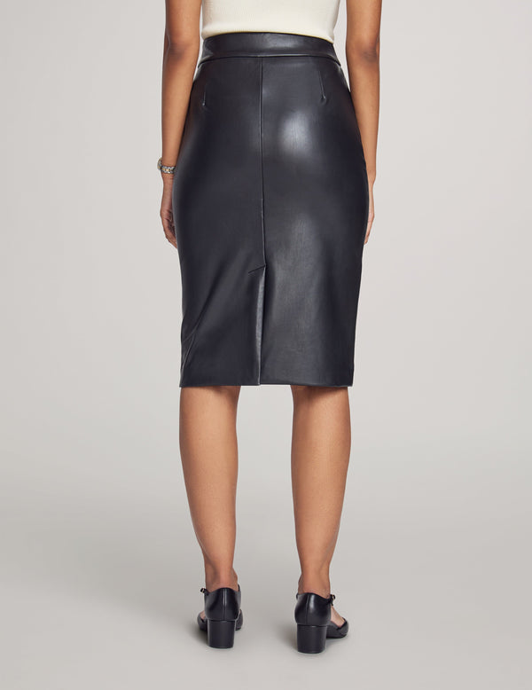 Anne Klein Pull On Vegan Leather Skimmer Skirt- Sale Anne Black