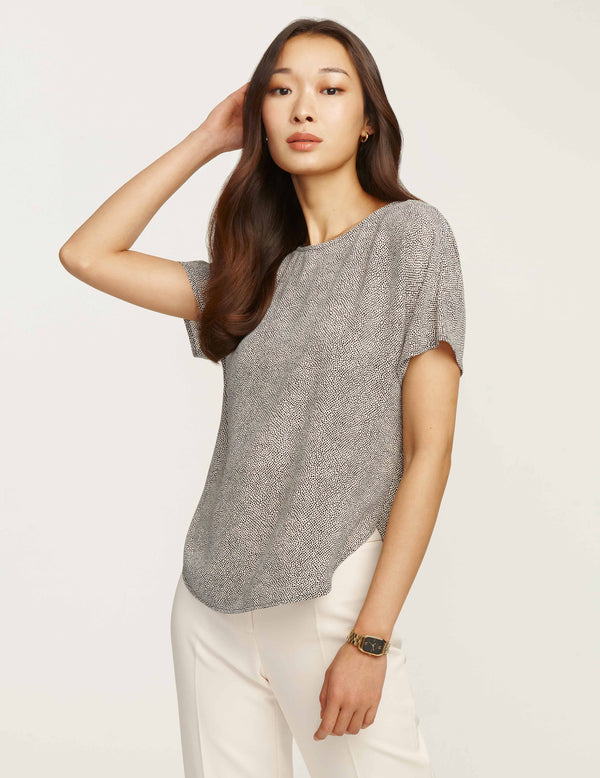 Anne Klein Rambling Mini Dot Bateau Blouse Anne White/Anne Black