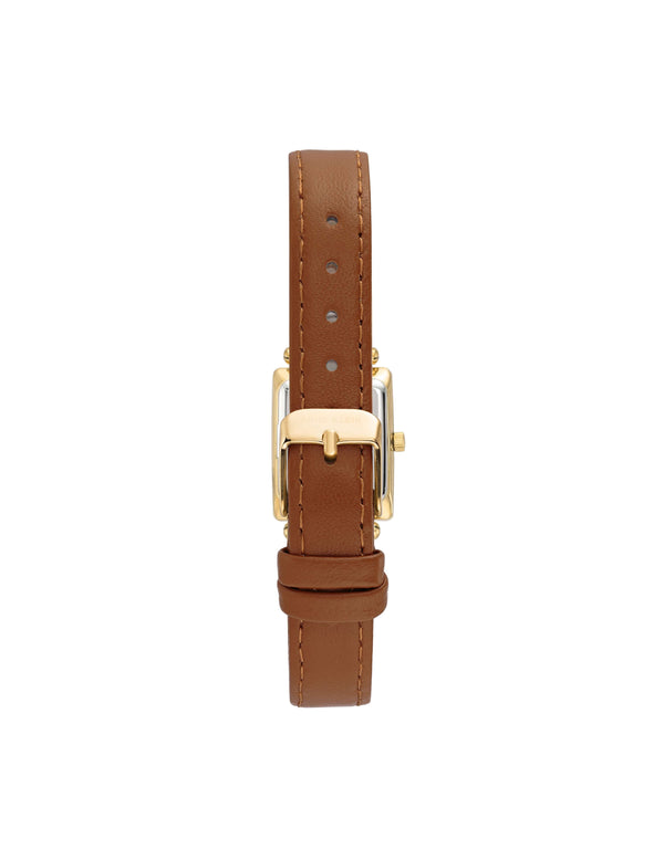 Anne Klein Rectangular Case Leather Strap Watch Brown&Gold-Tone
