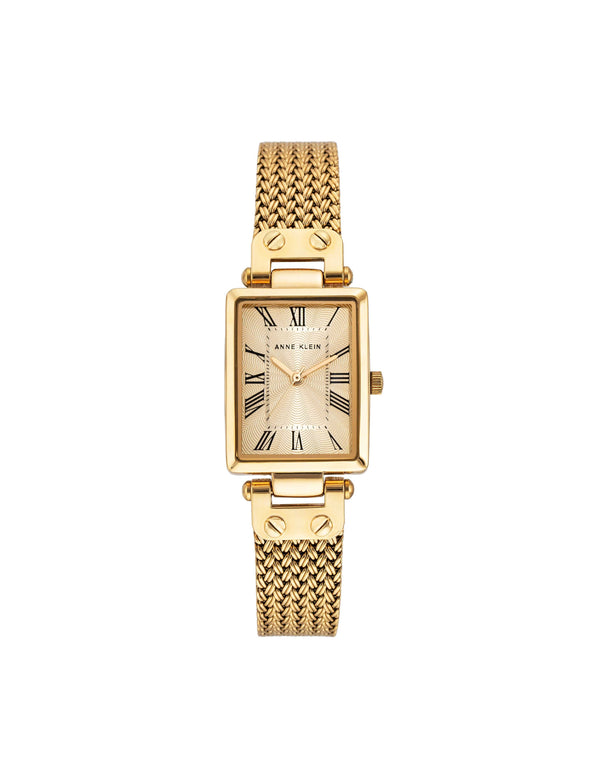 Anne Klein Rectangular Case Mesh Bracelet Watch Gold-Tone