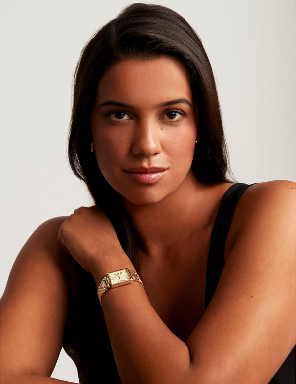 anne klein Rectangular Case Mesh Bracelet Watch Gold-Tone