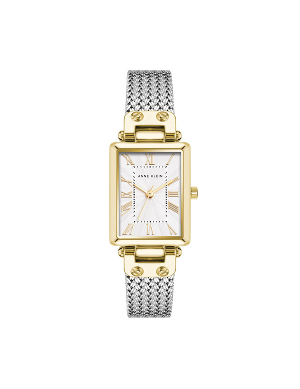 anne klein Rectangular Case Mesh Bracelet Watch Silver-Tone/Gold-Tone