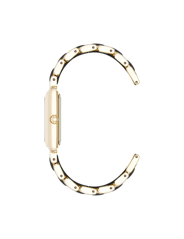 Anne Klein Rectangular Silicone Bracelet Watch Black/Gold-Tone