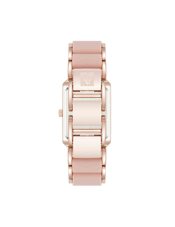 Anne Klein Rectangular Silicone Bracelet Watch Blush/Rose Gold-Tone